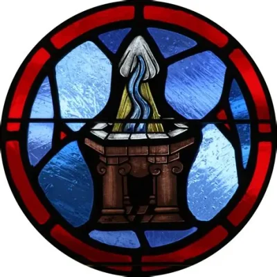 Image of stained glass window depicting the sacrament of Baptism
